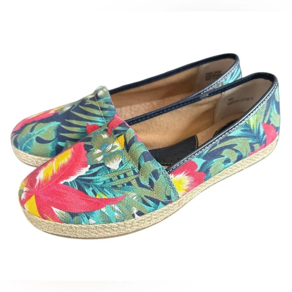 BOC Born Concept 9M Tropical Canvas Espadrille Slip On Shoes Flats. Blue/Multi